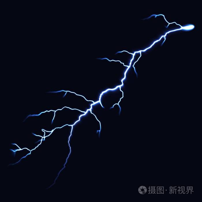 插画 雷击.电灯雷电火花.黑暗背景下的现实闪电.矢量插图.eps