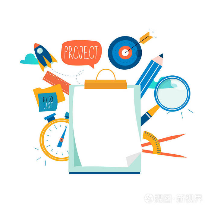 评估, 考试问卷, 规划项目, 业务评估, 数据收集平面矢量插画设计.