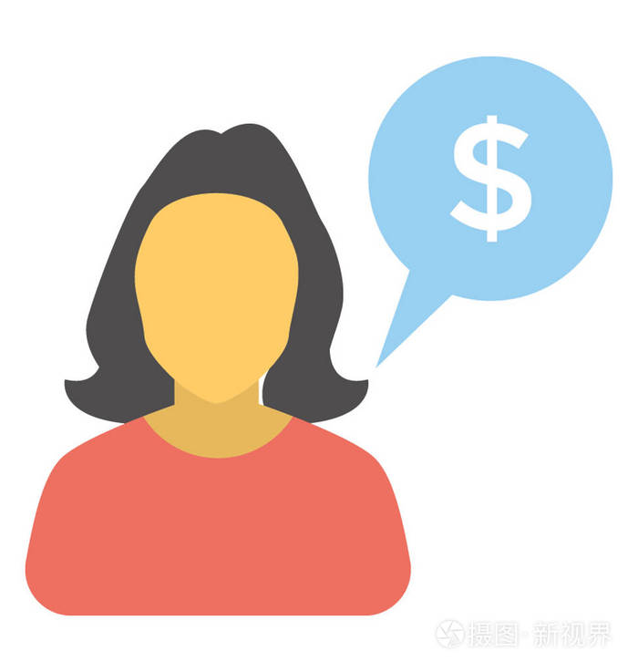 一个女性头像有美元在讲话泡沫象征财务顾问