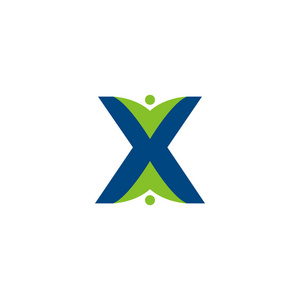 X 字母字母标志与团队合作旋风人，蓝绿色