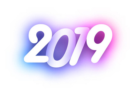 紫色光谱2019新年喜庆标志在白色背景。矢量纸插图