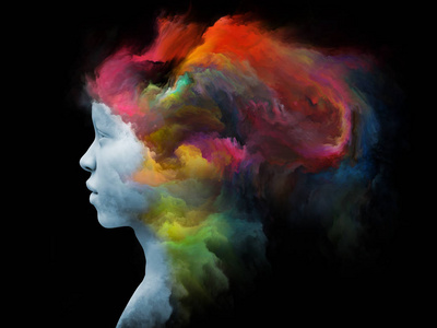 心雾系列。基于分形绘画的人脸3d 渲染在内心世界梦情感想象和创造性思维的主题上的排列