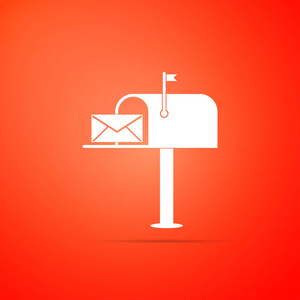 打开带有在橙色背景上隔离的信封图标的邮件框。平面设计。矢量插图