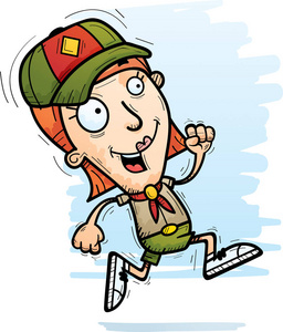 一个女童子军奔跑的卡通插图图片