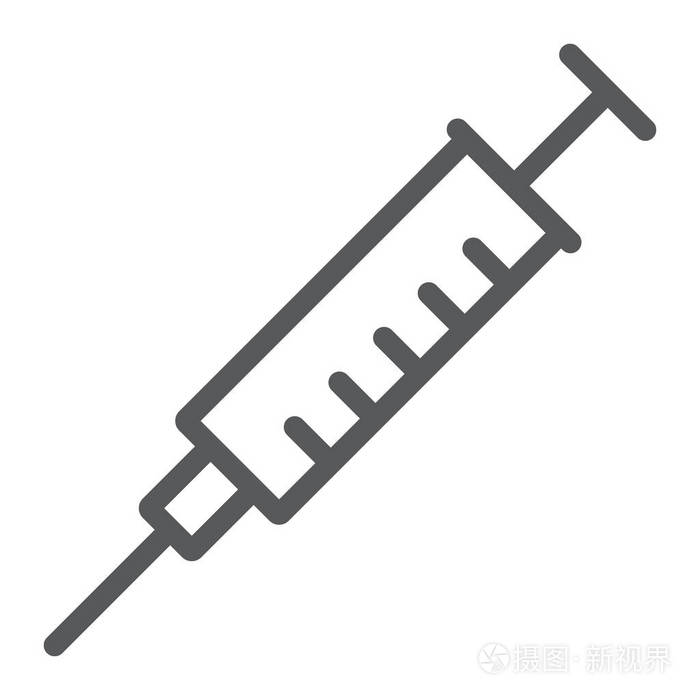 注射器注射线图标, 医疗和医院, 针标志, 矢量图形, 一个线性模式在