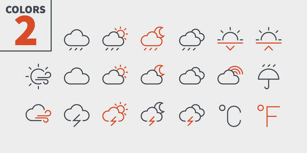 天气 Ui 像素完美的精心制作的矢量细线图标
