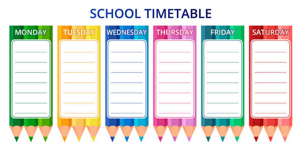模板学校时间表为学生或学生有天的星期和自由空间为笔记。矢量插图