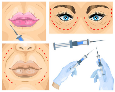 整容手术的概念。妇女面部皱纹治疗