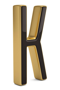 黄金金属 k 字母表在白色背景上被隔离3d 插图