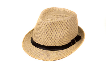漂亮的草帽棕色草帽孤立在白色背景上的白色背景上孤立