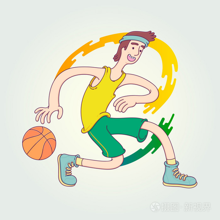 角色卡通篮球运动员带着一个smi移动运球