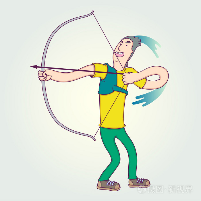 卡通人物用弓箭向目标射击插画-正版商用图片0s9drc