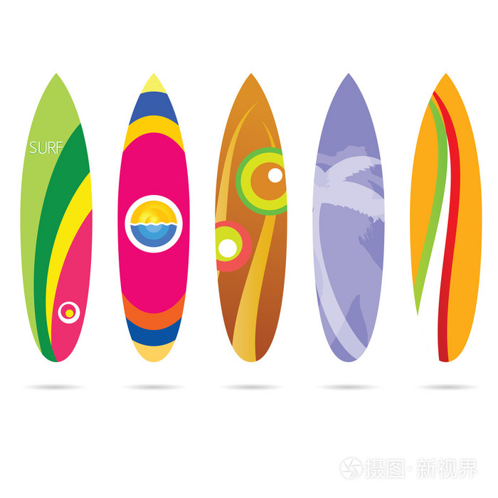 冲浪板设置图彩色白底