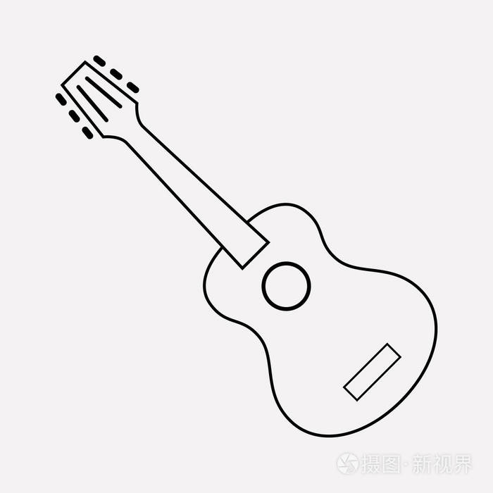 吉他图标线元素为您的web移动应用程序徽标设计在干净的背景上隔离的