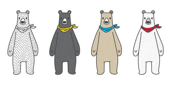 熊矢量图标标志北极熊字符卡通品种围巾插图涂鸦