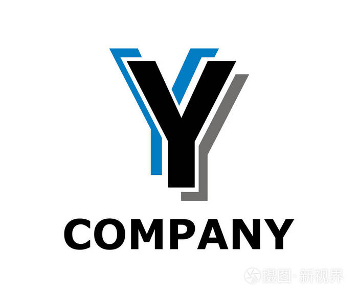 浅蓝色和灰色颜色标志符号双线像霓虹灯类型字母 y 初始业务徽标设计