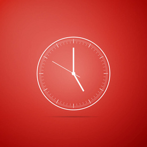 在红色背景上隔离的时钟图标。时间图标。平面设计。矢量插图