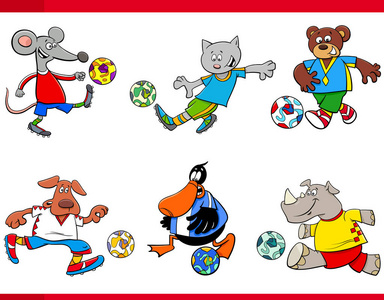 动物橄榄球或足球运动员字符用球的卡通例证