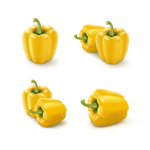 向量集的黄色甜的保加利亚辣椒，辣椒粉孤立