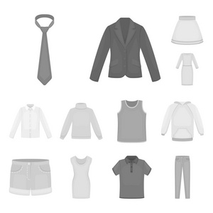 不同种类的服装单色图标集为设计收藏。服装和风格矢量符号股票网站插图