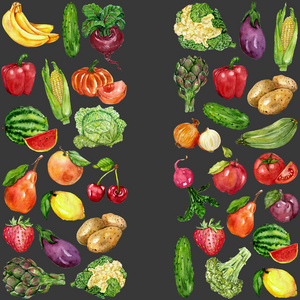 设置与水果和蔬菜的水彩