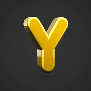 金色字母 Y 大写。3d 渲染字体与黑色背景下的金色纹理隔离