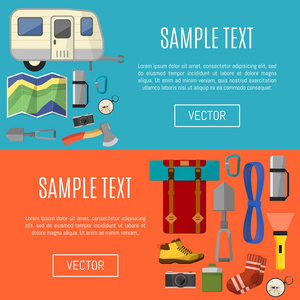 野营装备横幅符号和图标