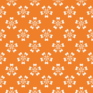 橙色背景上的白色花卉装饰品。纺织品和墙纸无缝图案