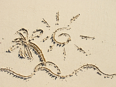 简单的太阳  岛上海滩上的沙画