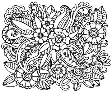 在黑色和白色的涂鸦图案。为着色书的花卉图案。Zentangle 艺术绘图模式