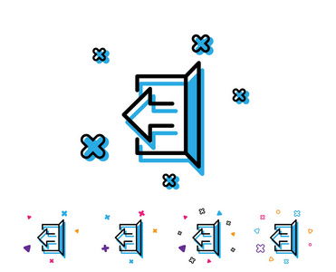 注销箭头线图标。签出符号。导航指针。带有几何元素的线条图标。色彩鲜艳的设计。向量