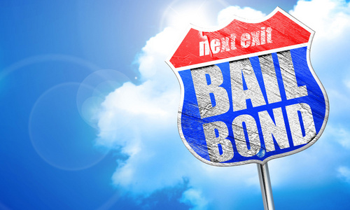 bailbond，3d 渲染，街头的蓝色标志