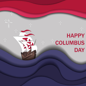 快乐哥伦布天背景以船和波浪图片