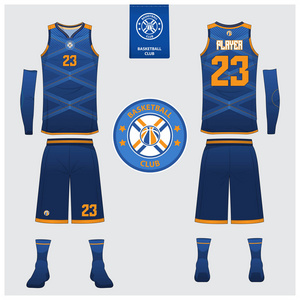 篮球制服或运动球衣, 短裤, 袜子模板为篮球俱乐部。正面和背面观看体育 tshirt 设计。坦克顶 tshirt 模拟与篮球