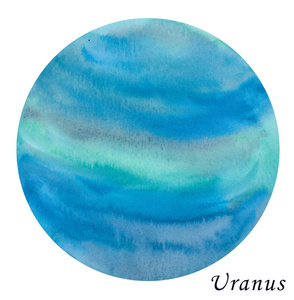 天王星水彩插图。手绘白色背景, 隔离