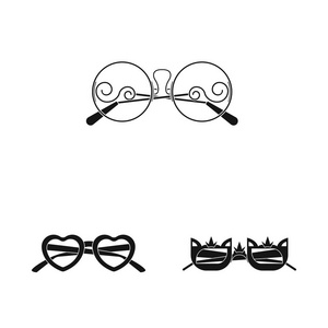 矢量设计的眼镜和太阳镜的标志。收集眼镜和附件矢量图标的股票