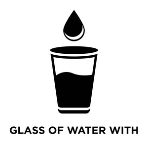 玻璃水与下落图标媒介被隔绝在白色背景, 标志概念玻璃水与下落标志在透明背景, 被填装的黑色标志
