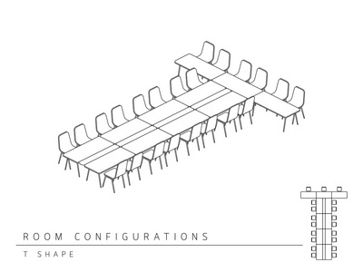 会议房间安装布局配置 T 形状样式