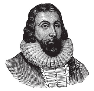 约翰温思罗普, 15871649, 他是英国清教徒律师和马萨诸塞海湾殖民地的第三位州长, 复古线绘画或雕刻例证