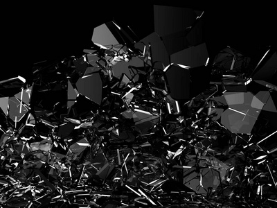 在黑色的玻璃碎片或破获, 3d 插图3d 渲染