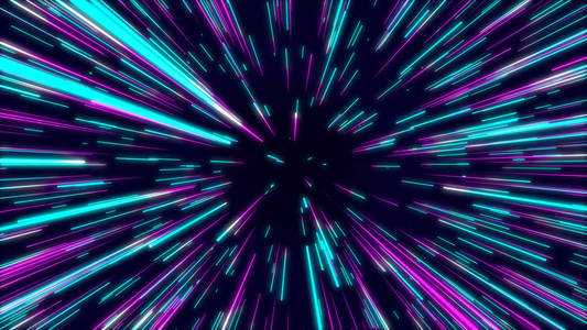 粉红色和蓝色抽象的径向线几何背景。数据流隧道。爆炸星。运动效果。背景