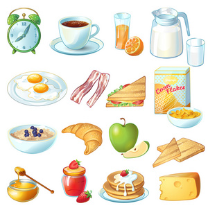 早餐图标集frukost Ikonuppsttning