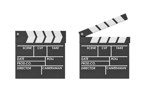 3d 打开和关闭影片名称的黑色 clapperboard 的渲染