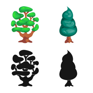树和自然符号的孤立对象。网树和皇冠股票符号的收集