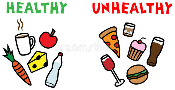 健康和不健康的食品和饮料