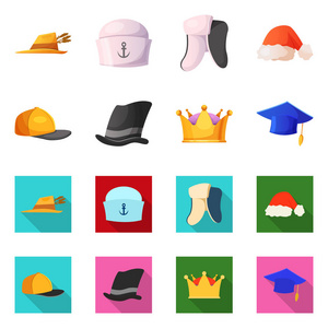 帽子和帽符号的矢量设计。网站头饰和附件股票符号的收集