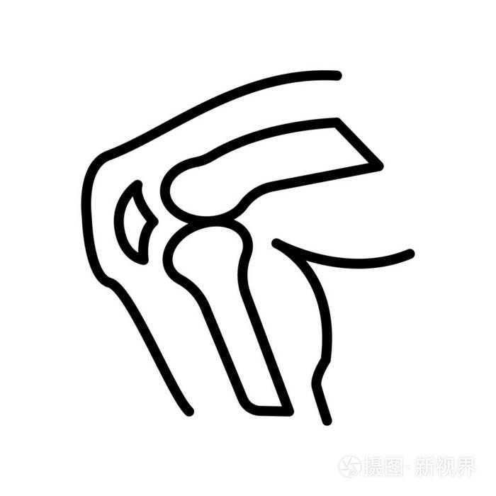 在白色背景,膝透明符号,线条和轮廓元素的线性样式中分离的膝关节图标
