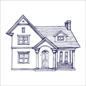 维多利亚可爱的小房子轮廓墨迹绘制着色书页股票矢量插图
