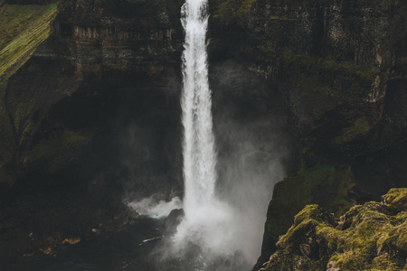 冰岛美丽 Haifoss 瀑布鸟瞰图