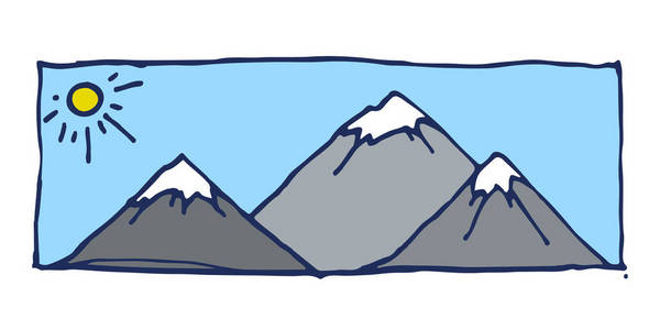 雪山与雪山手绘图标涂鸦墨水素描矢量插图白色背景
